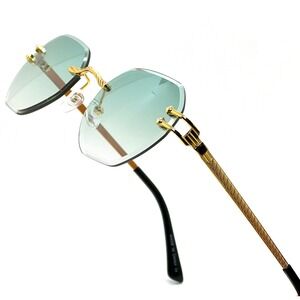 Sunglasses Green Lens Rimless Gold Light Weight Retro Classic Style Gafas Luxury